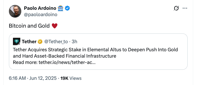 USDT发行商Tether收购加拿大黄金特许权公司32%股份