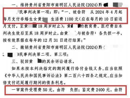 百万粉丝网红出轨粉丝意外产子不给抚养费，法院判其月付抚养费1100元